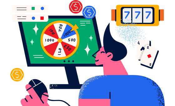 Tegning af dreng der gambler foran en computer skærm